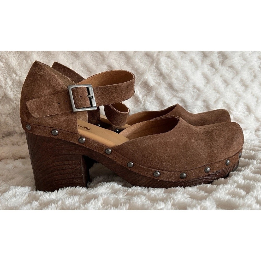 Korks Evah Clog Chunky Block Heel Mushroom Brown Leather Suede Sz 8.5